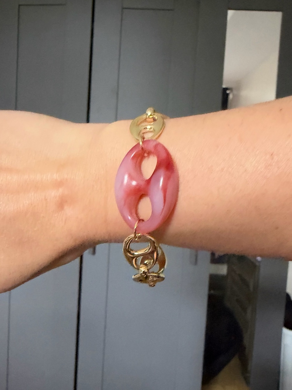 Gold Chain Bracelet with Pink Resin Link